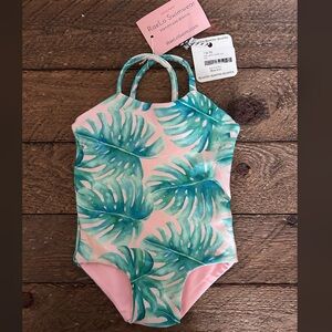 RaeLo baby swimsuit, size 6 months, blush with palms